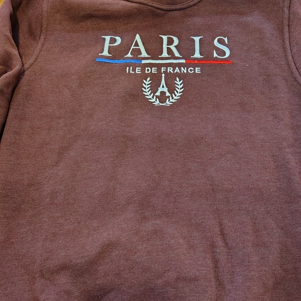 Paris Ile‎ de France Embroidered Crewneck Sweatshirt Maroon XS vacation travel